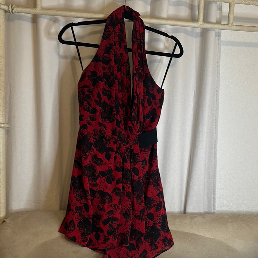 BCBGeneration Red and Black Floral Mini Dress